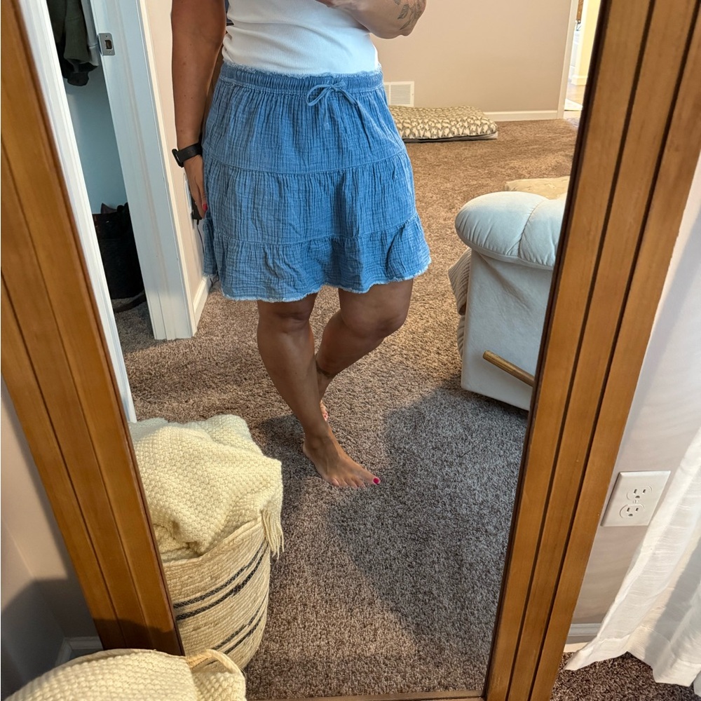 Aerie Blue Tiered Skater Mini Skirt